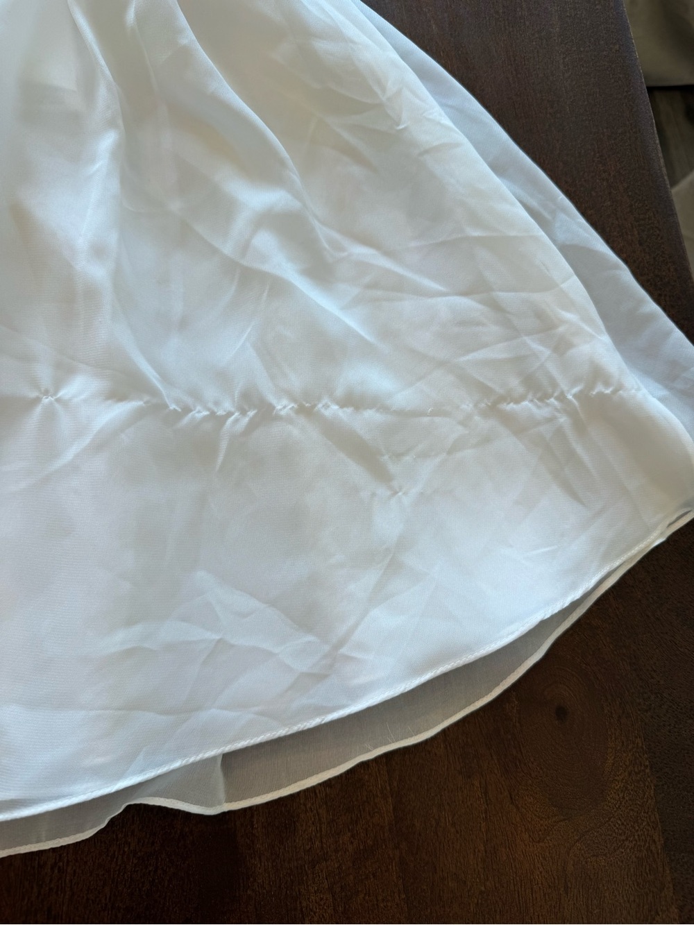 David's Bridal White Flower Girl Dress with Burgundy Sash - Picture 4 of 10